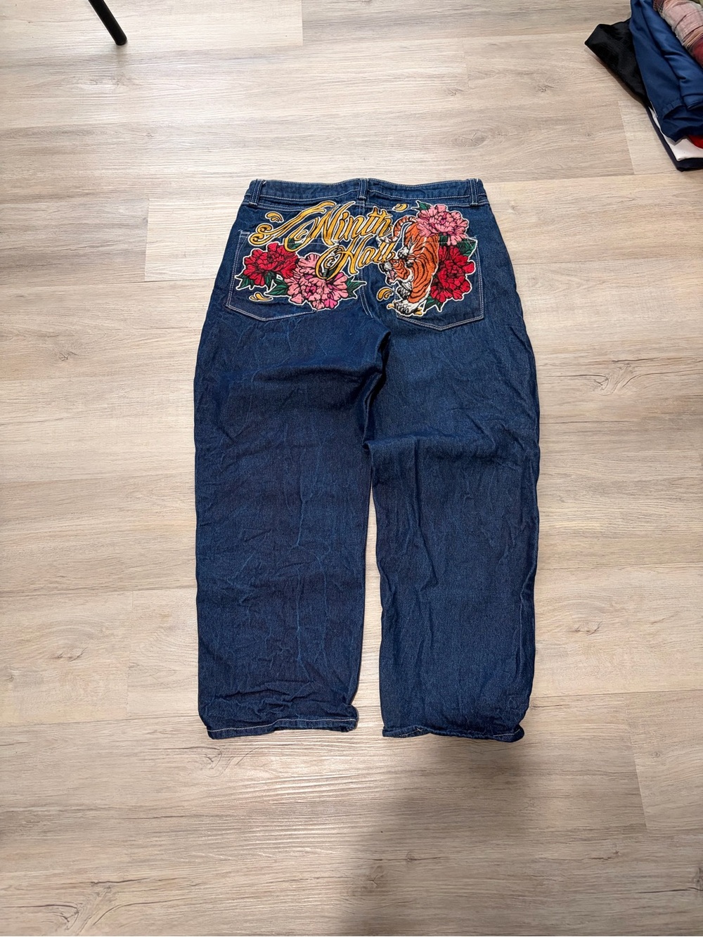 Ambush Y2k embroider back pockets navy baggy jeans